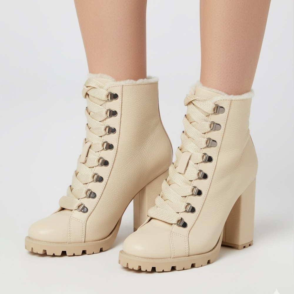 Schutz Womens Lace Up Block Heel boot Egg Shell Size 9B